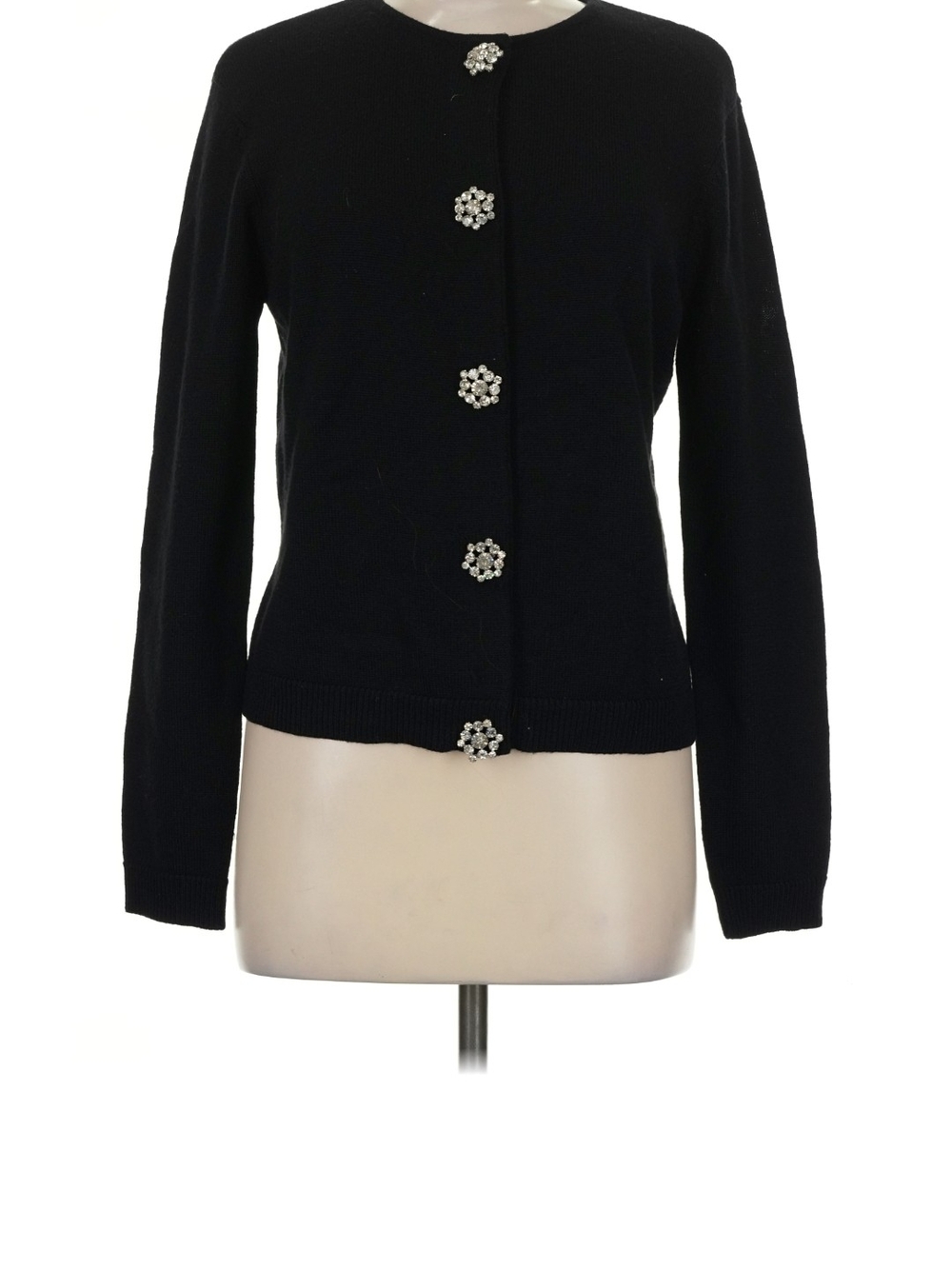 Talbots Black 100% Merino Wool Cardigan with Jewel Cluster Buttons